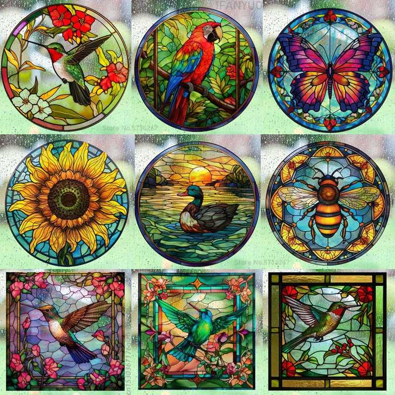Old Fashioned Glass - Retro bunt gebeizte Kolibri Schmetterling Blume