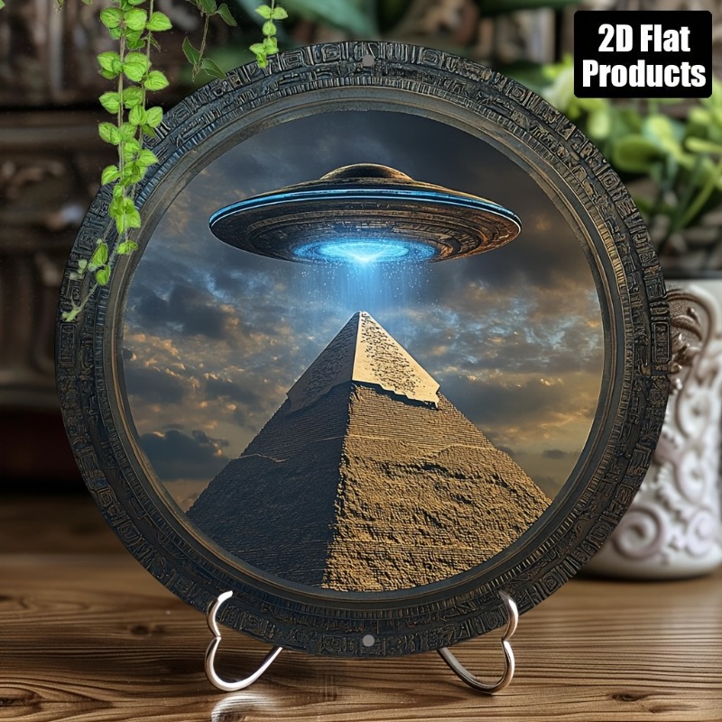 Home Bar Cafe - Rundes dekoratives Schild mit Pyramiden-UFO-Thema aus